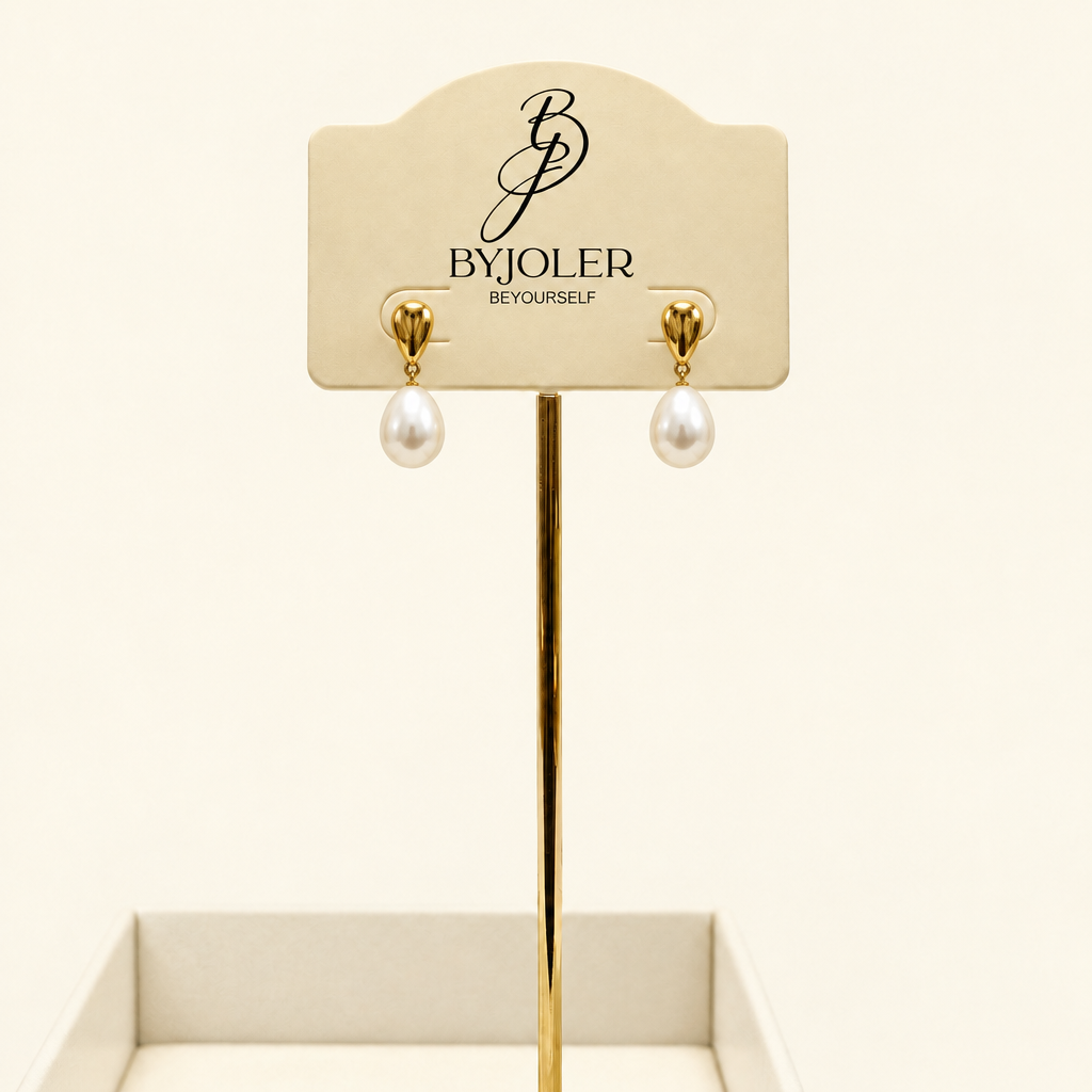 Hathor pearl drop earrings with gold flower stud – byjoler