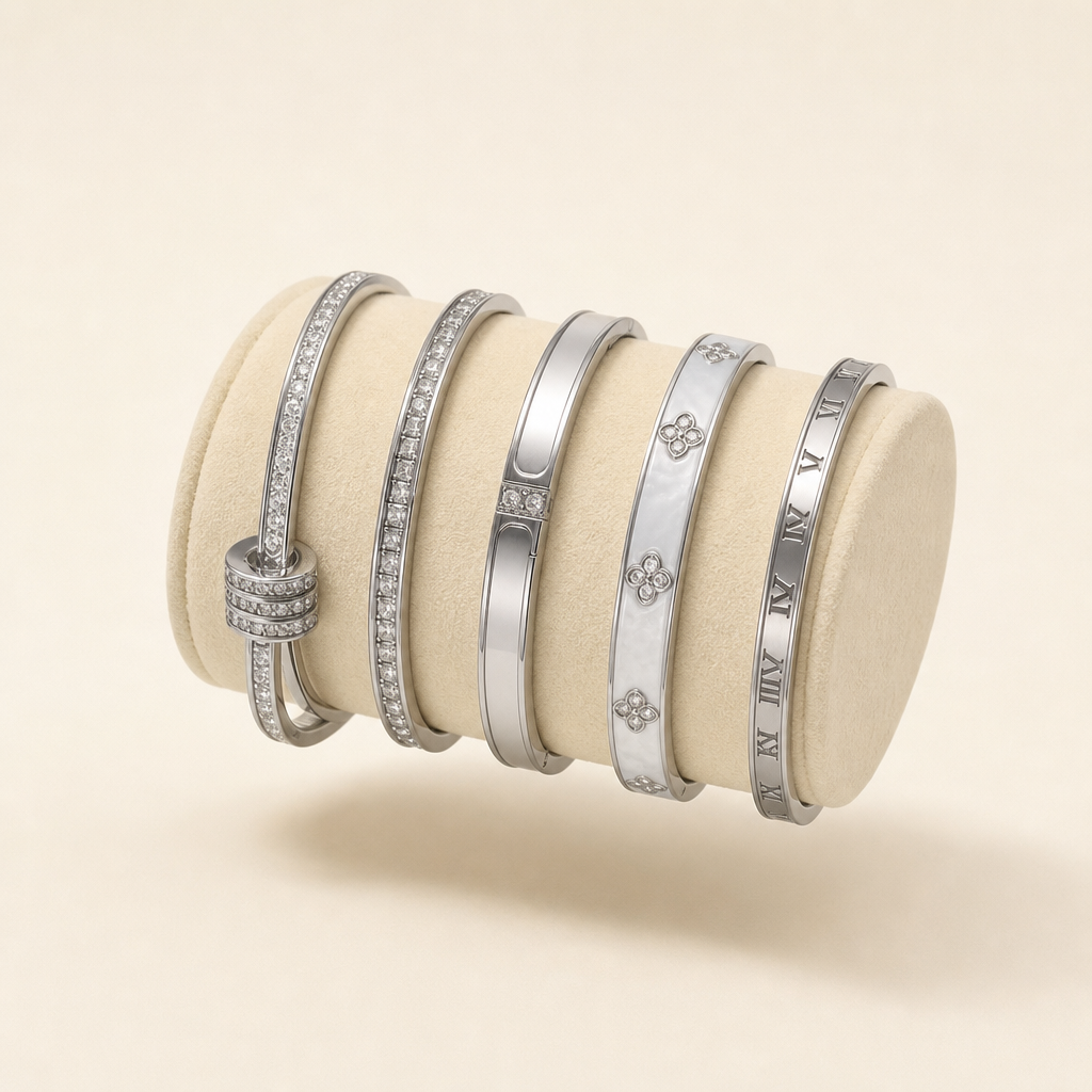 Yara zirconia stackable bangle set in stainless steel – byjoler