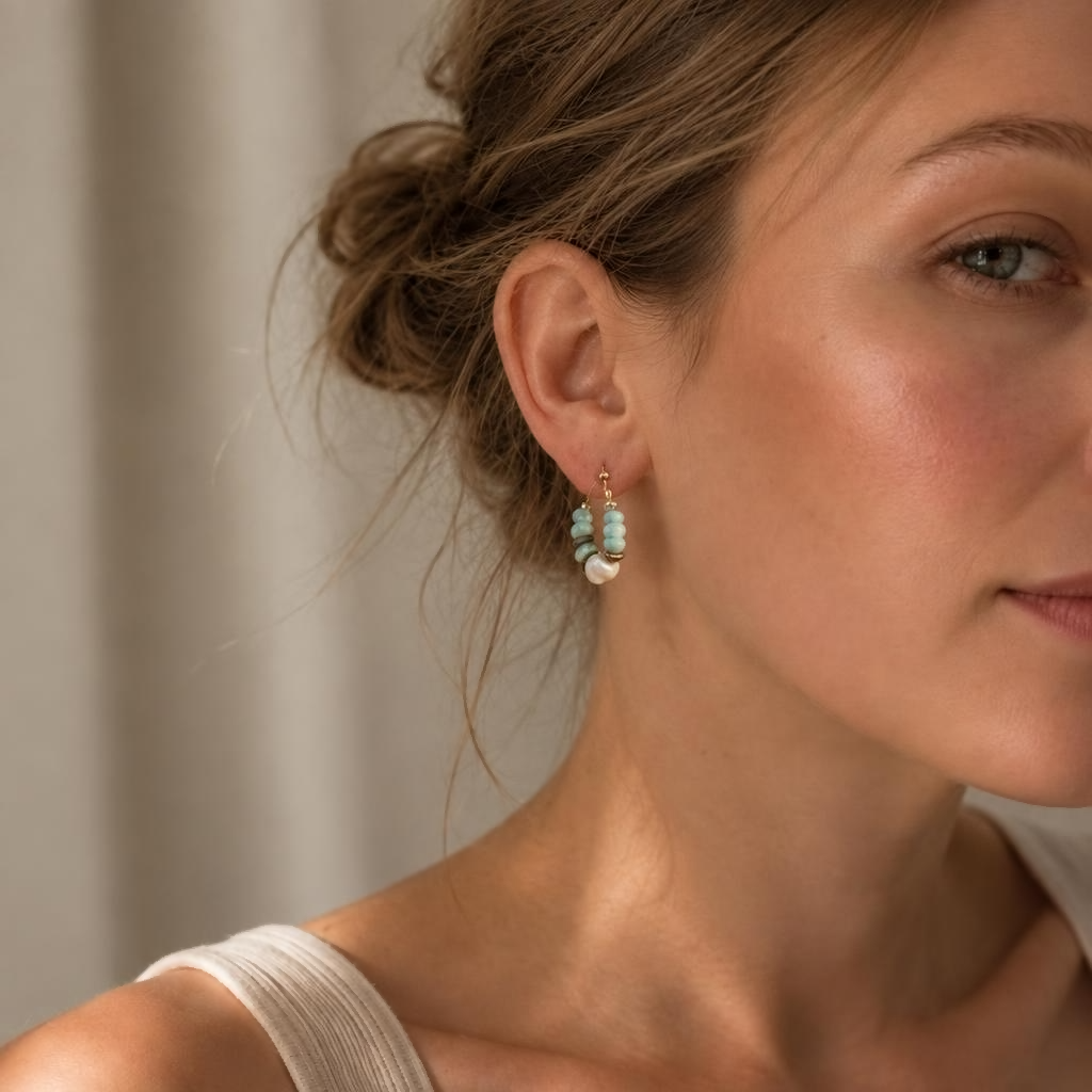 Blue Lagoon natural stone and pearl drop earrings – byjoler