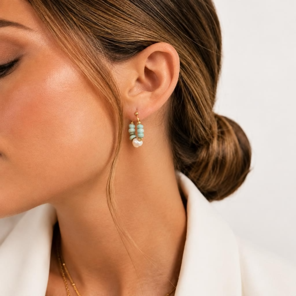 Blue Lagoon natural stone and pearl drop earrings – byjoler