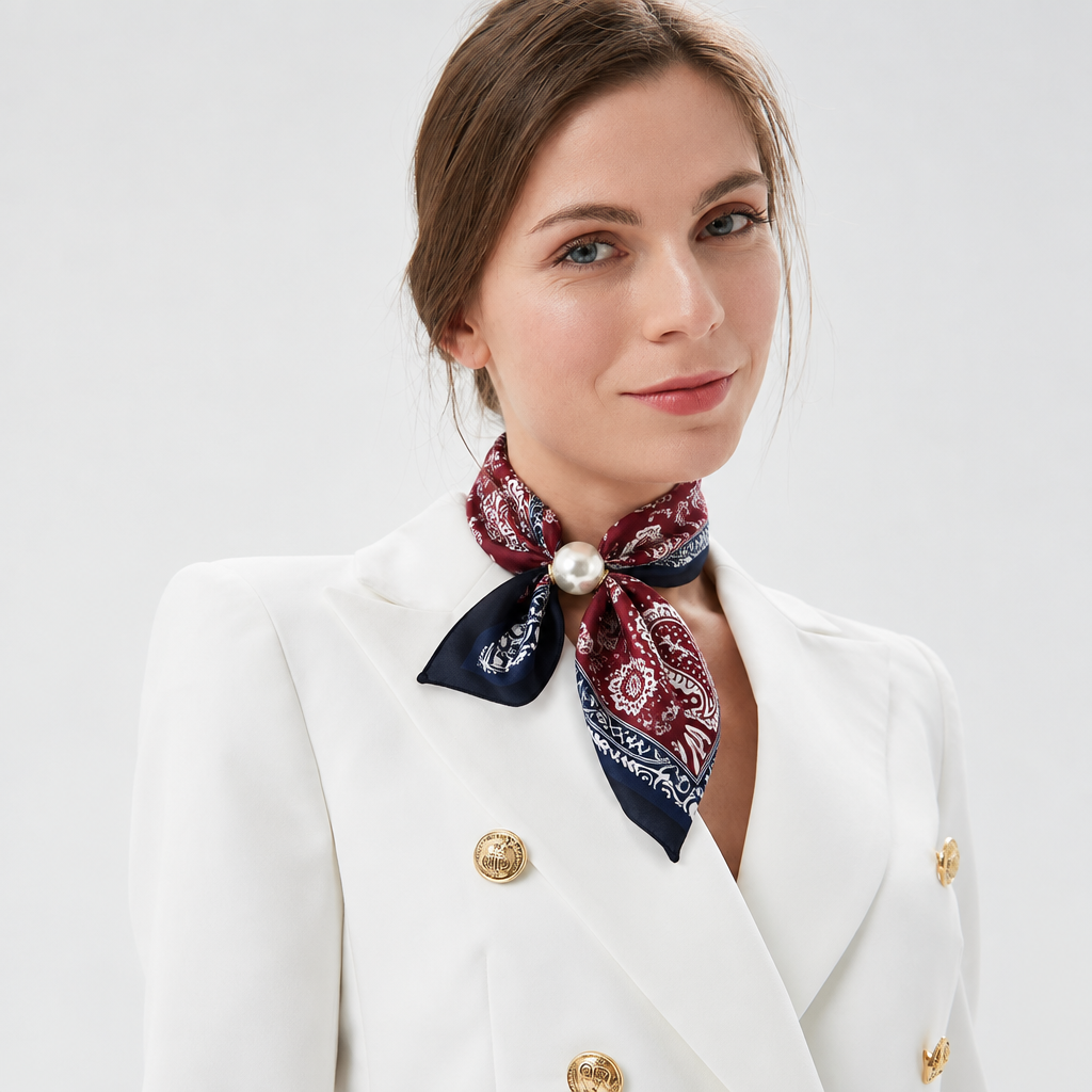 Jenny printed neck scarf with pearl ring – byjoler