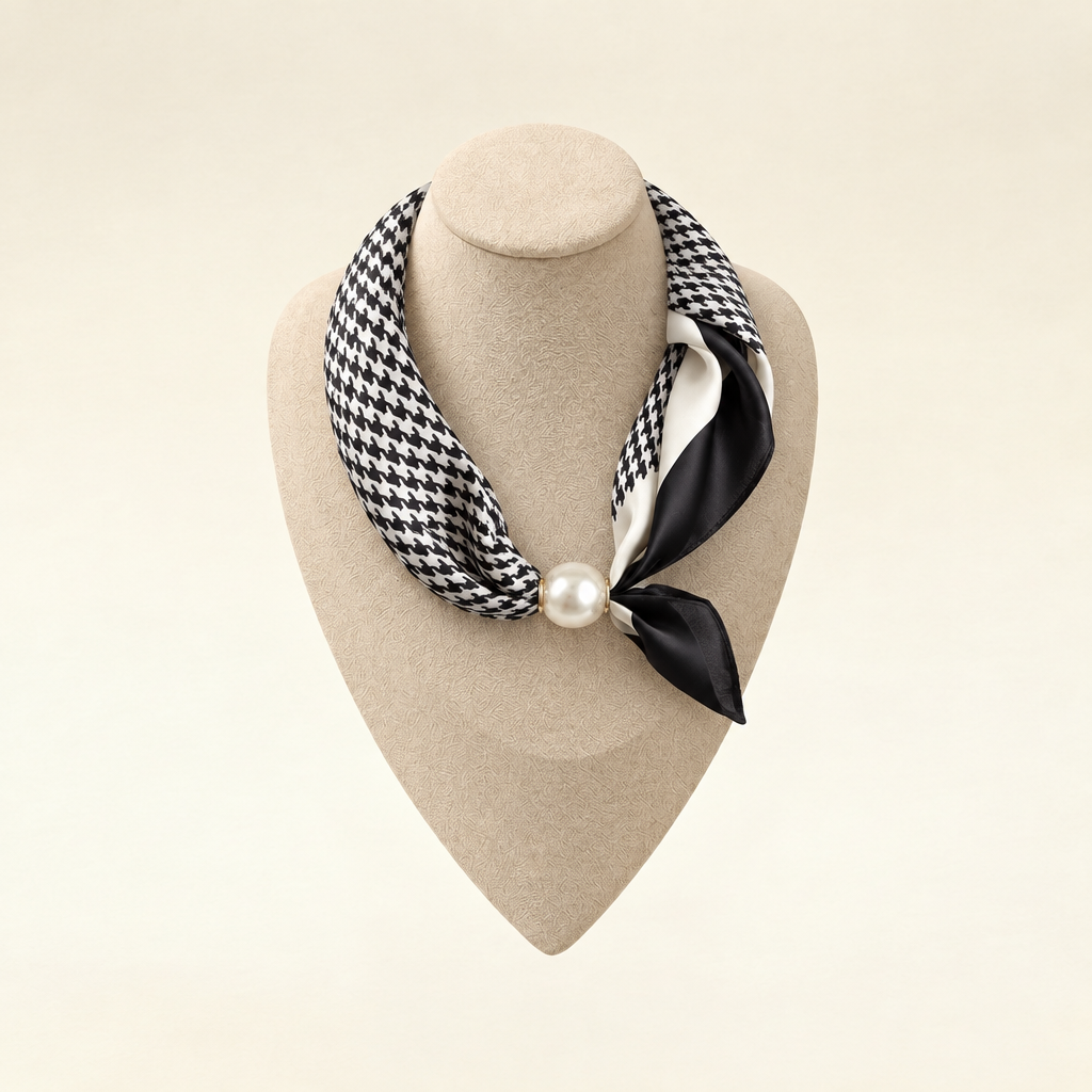 Jenny printed neck scarf with pearl ring – byjoler