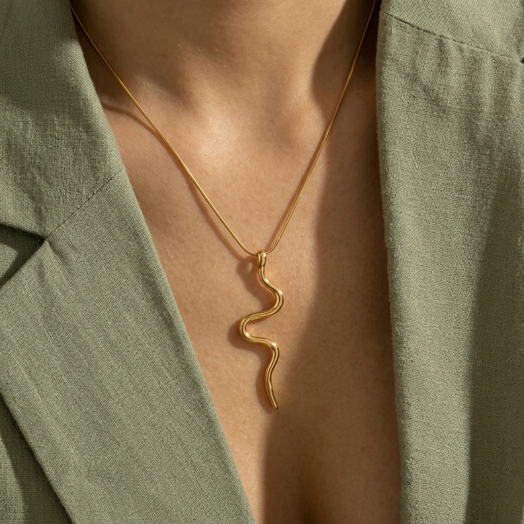 Gold snake pendant necklace on fine chain – byjoler