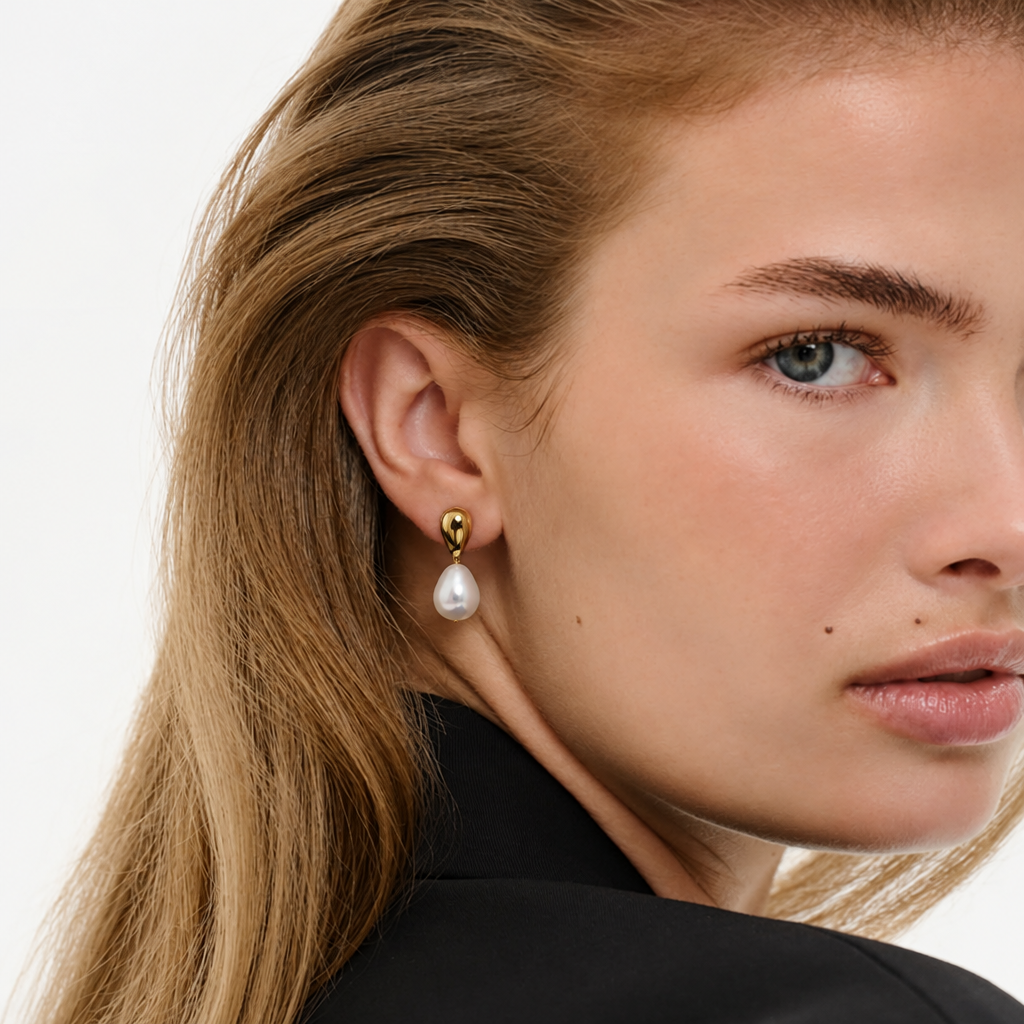 Hathor pearl drop earrings with gold flower stud – byjoler