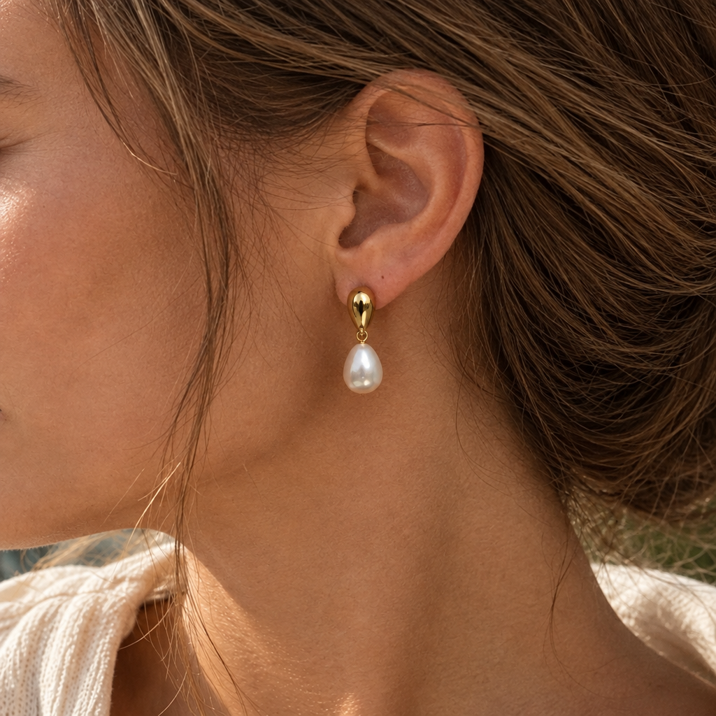 Hathor pearl drop earrings with gold flower stud – byjoler