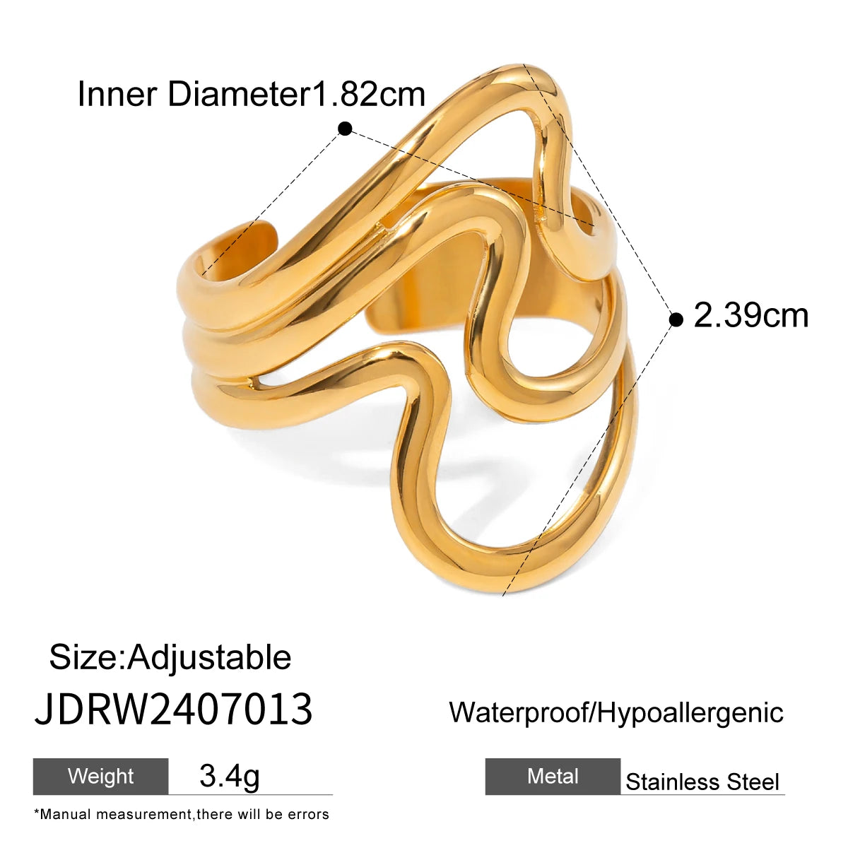 Uworld Fashion Pearl Leaf Ring Stacked Texture Strip Gold Color Adjustable Ring Women's Jewelry Gift For Her