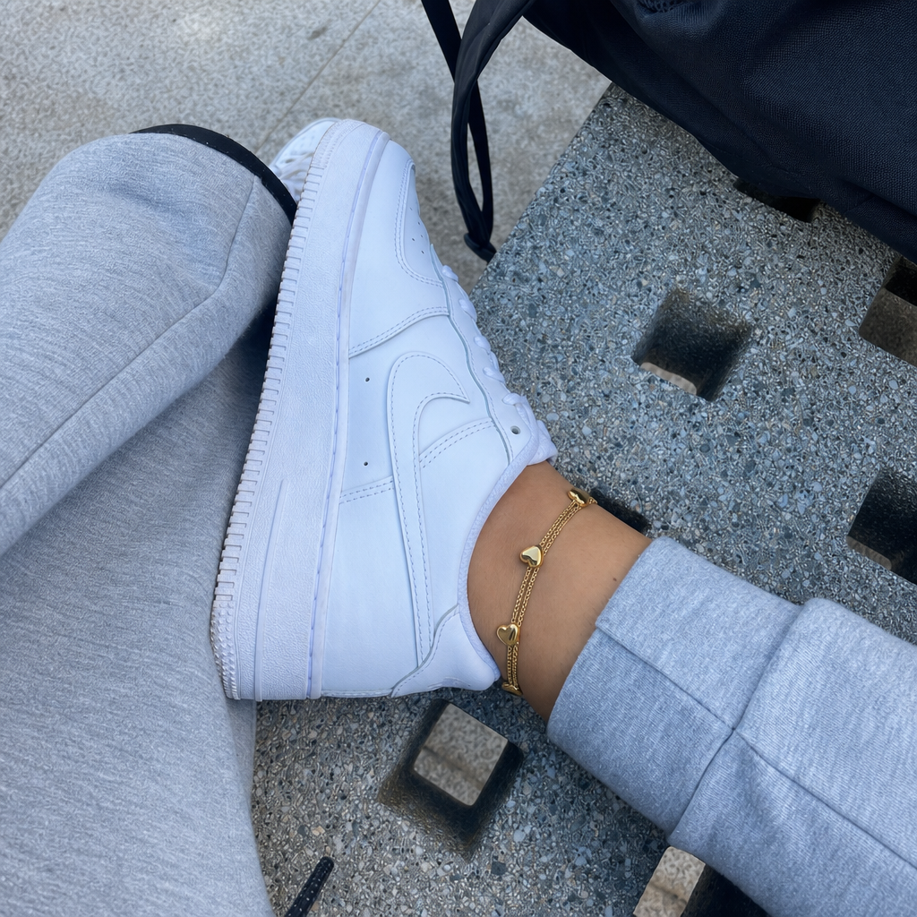 Lunéa double layer heart anklet in 18K gold – byjoler