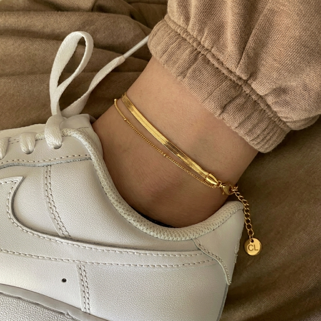 Valéa double Cuban chain anklet in 18K gold – byjoler