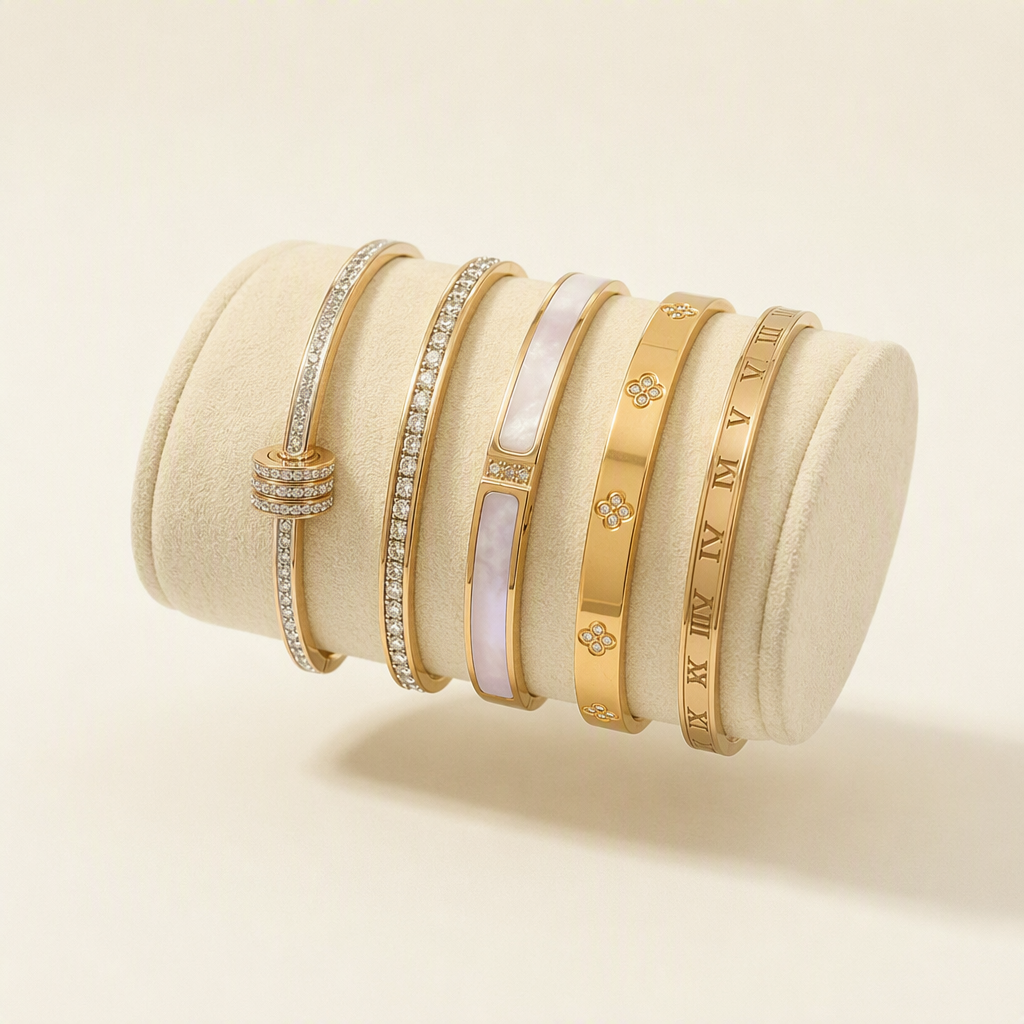 Yara zirconia stackable bangle set in stainless steel – byjoler