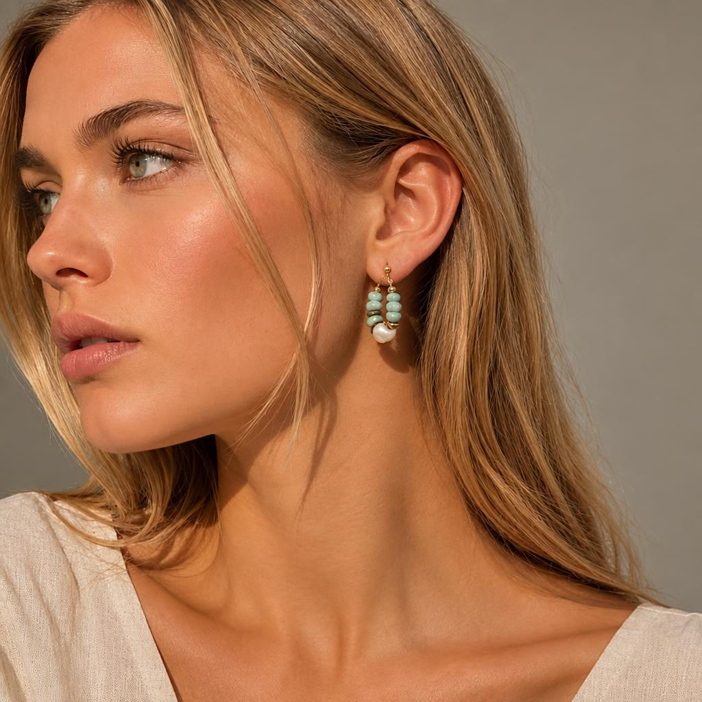 Blue Lagoon natural stone and pearl drop earrings – byjoler