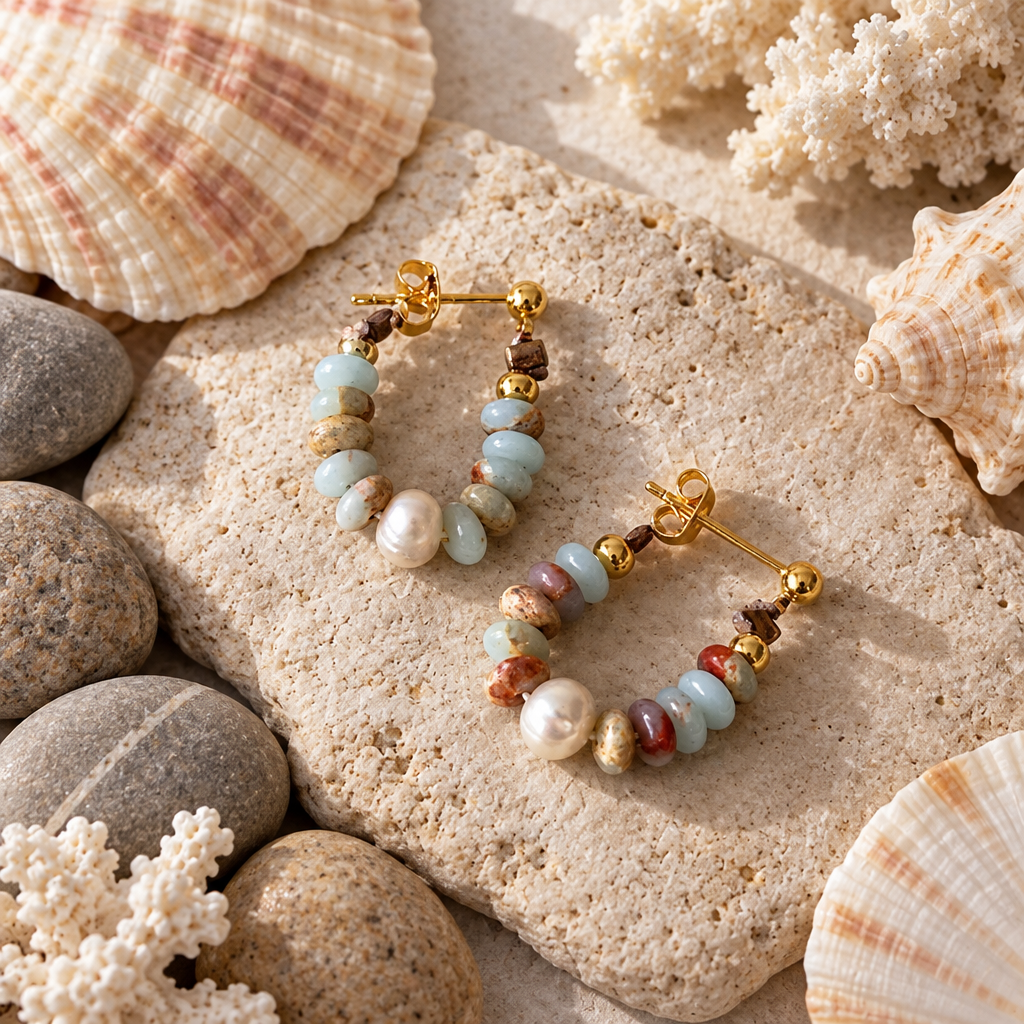 Blue Lagoon natural stone and pearl drop earrings – byjoler