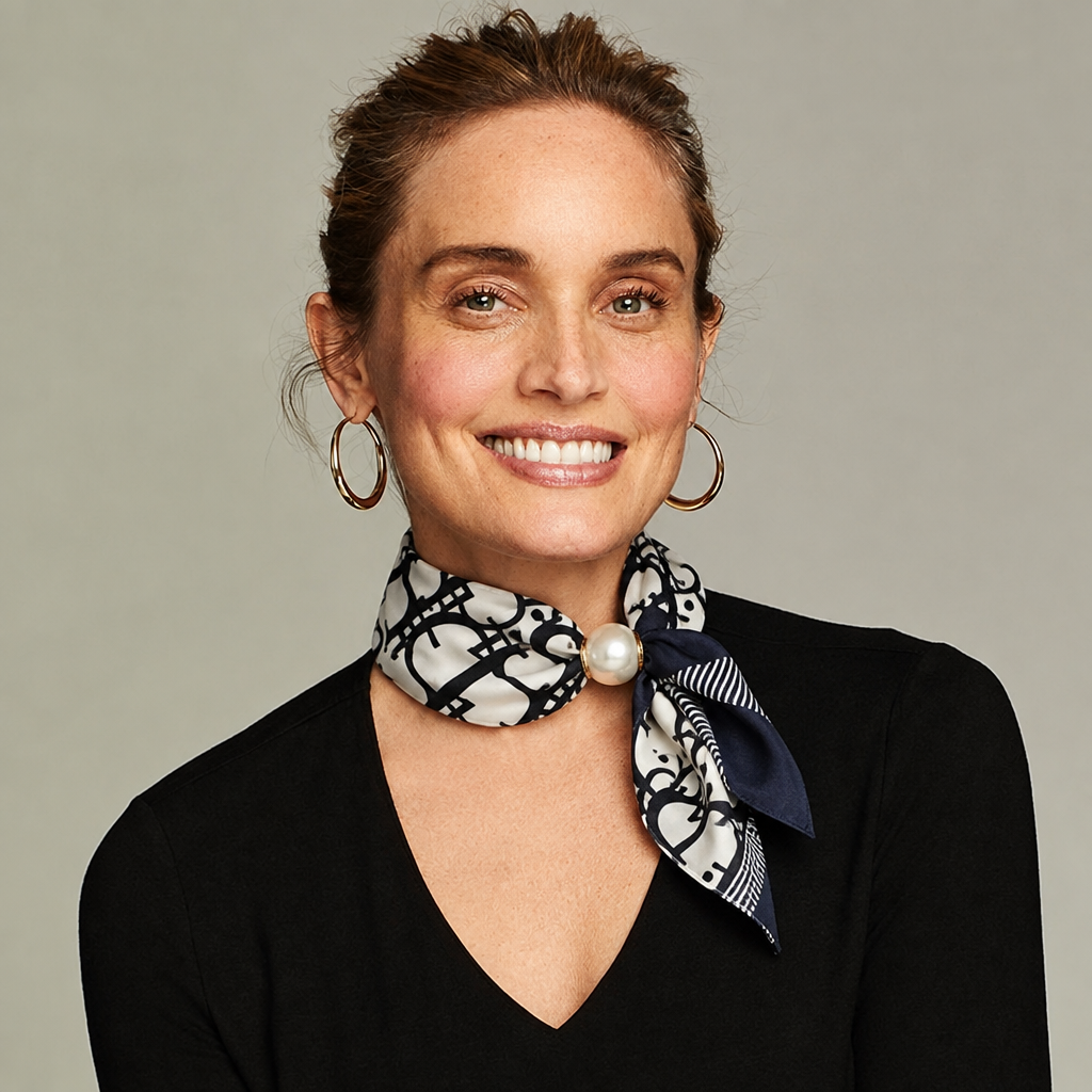 Jenny printed neck scarf with pearl ring – byjoler