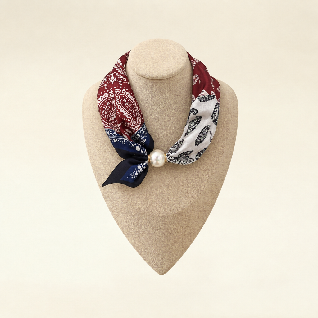 Jenny printed neck scarf with pearl ring – byjoler