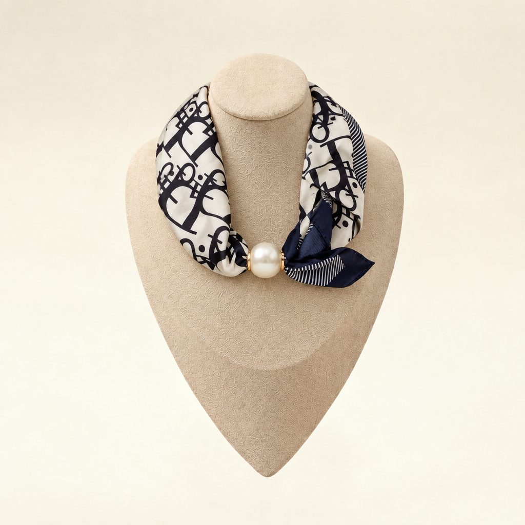 Jenny printed neck scarf with pearl ring – byjoler