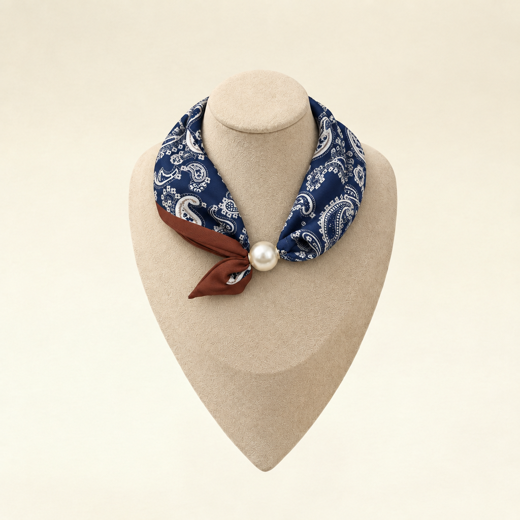 Jenny printed neck scarf with pearl ring – byjoler