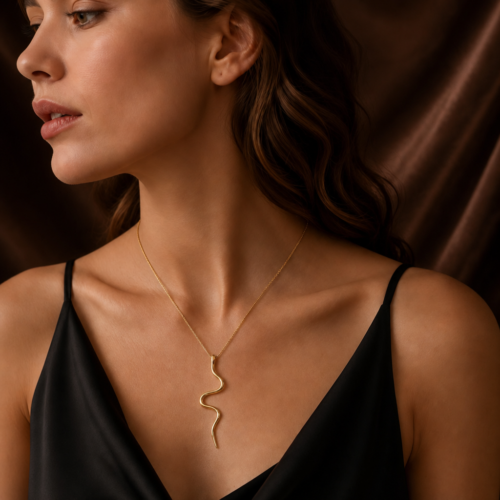 Gold snake pendant necklace on fine chain – byjoler